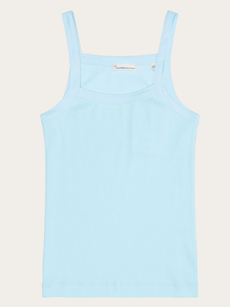 KnowledgeCotton Apparel - WMN Rib strap top T-shirts 1480 Aqua-Esque