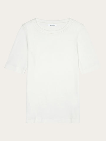KnowledgeCotton Apparel - WMN Rib t-shirt T-shirts 1007 Star White