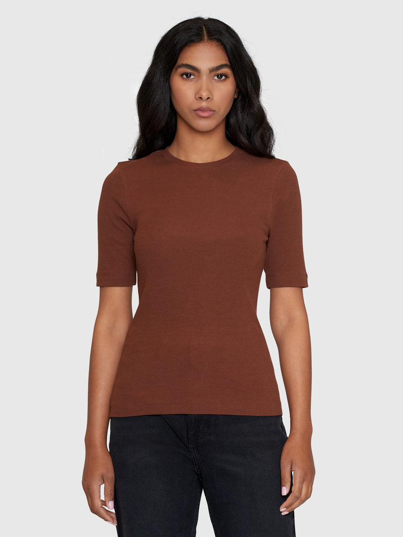 KnowledgeCotton Apparel - WMN Rib t-shirt T-shirts 1441 Tiramisu