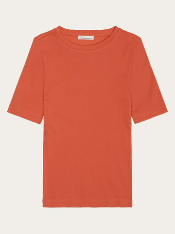 KnowledgeCotton Apparel - WMN Rib t-shirt T-shirts 1481 Langoustino