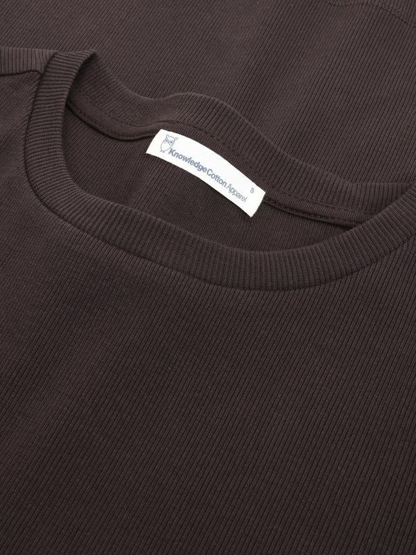 KnowledgeCotton Apparel - WMN Rib t-shirt T-shirts 1487 Chocolate Torte