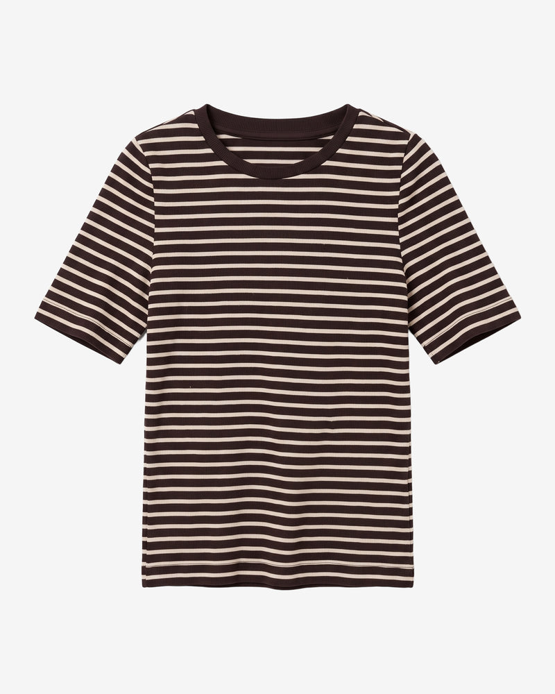KnowledgeCotton Apparel - WMN Rib t-shirt T-shirts 8009 Stripe brown