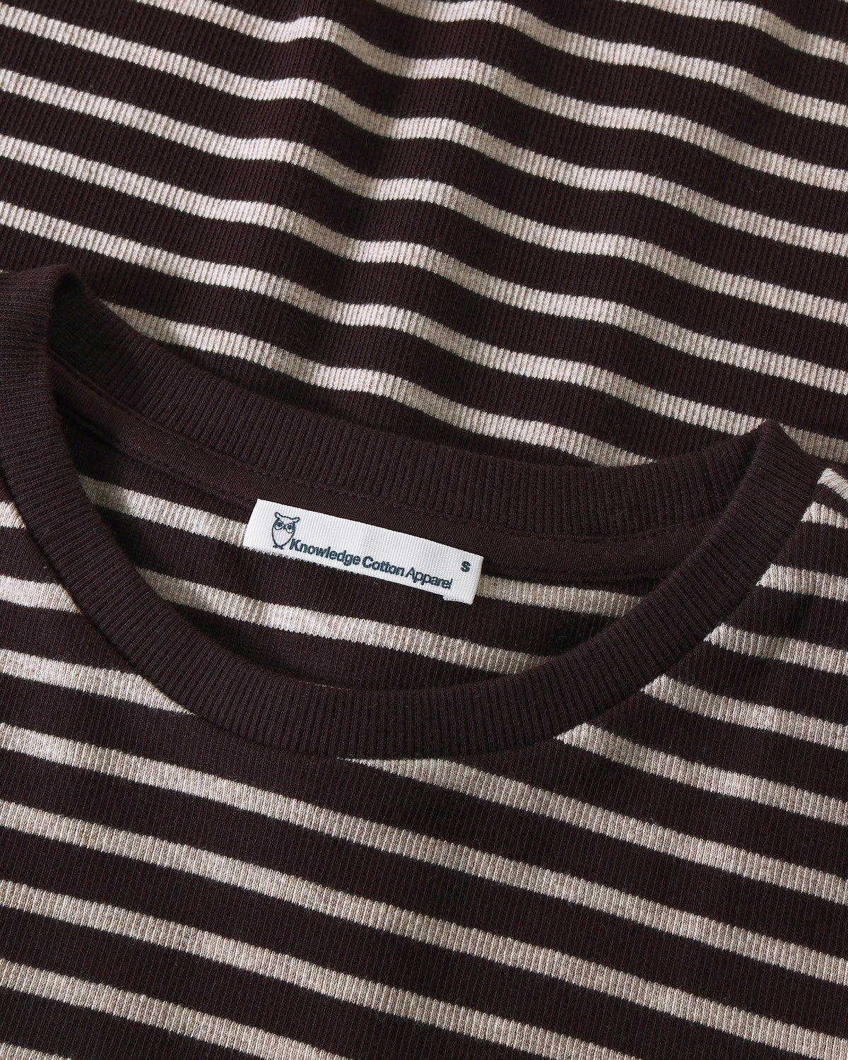 KnowledgeCotton Apparel - WMN Rib t-shirt T-shirts 8009 Stripe brown