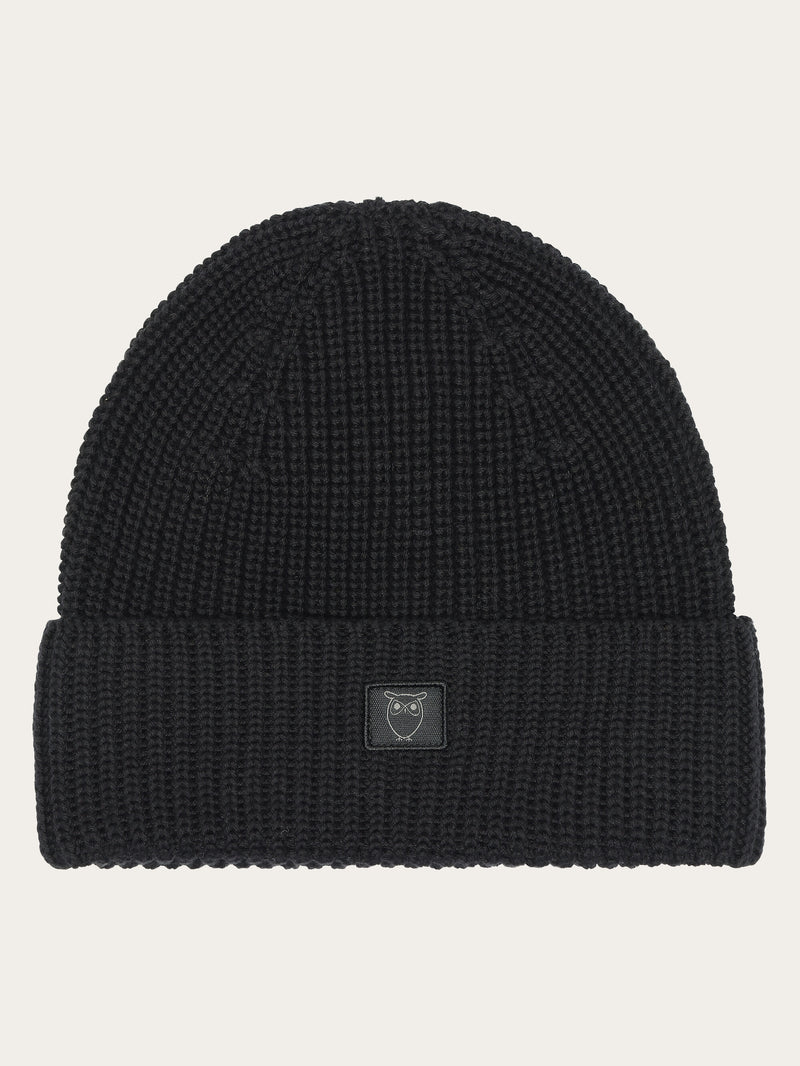 KnowledgeCotton Apparel - UNI Ribbing hat Hats 1300 Black Jet