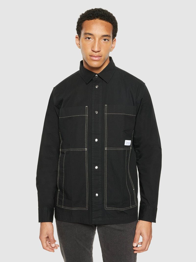 KnowledgeCotton Apparel - MEN Ripstop overshirt - GOTS/Vegan Overshirts 1300 Black Jet