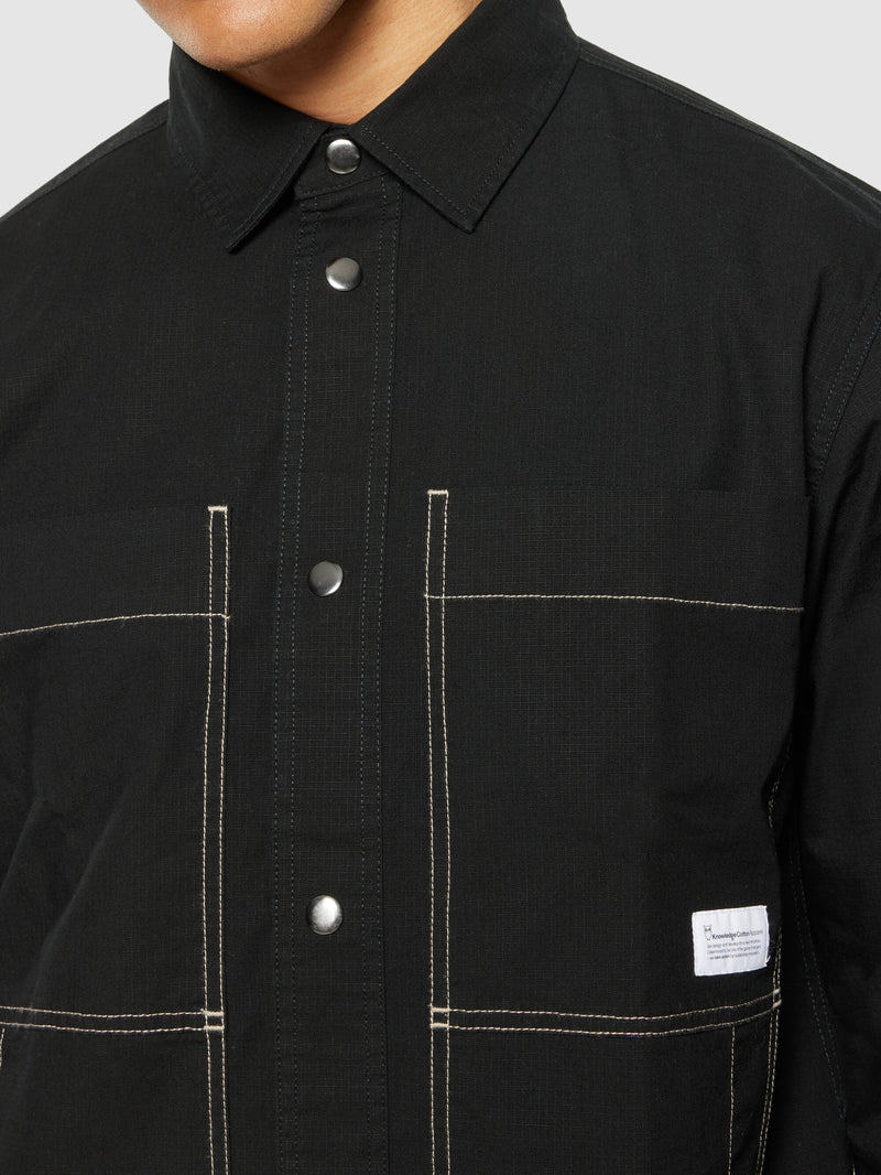 KnowledgeCotton Apparel - MEN Ripstop overshirt - GOTS/Vegan Overshirts 1300 Black Jet