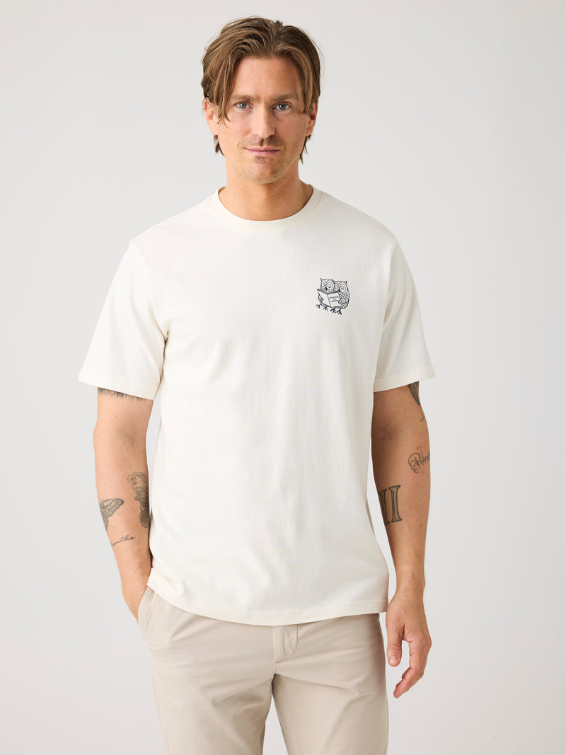 KnowledgeCotton Apparel - MEN SOS Regenerative Organic Cotton Chest Print T-Shirt GOTS/Vegan T-shirts 1387 Egret
