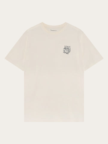 KnowledgeCotton Apparel - MEN SOS Regenerative Organic Cotton Chest Print T-Shirt GOTS/Vegan T-shirts 1387 Egret