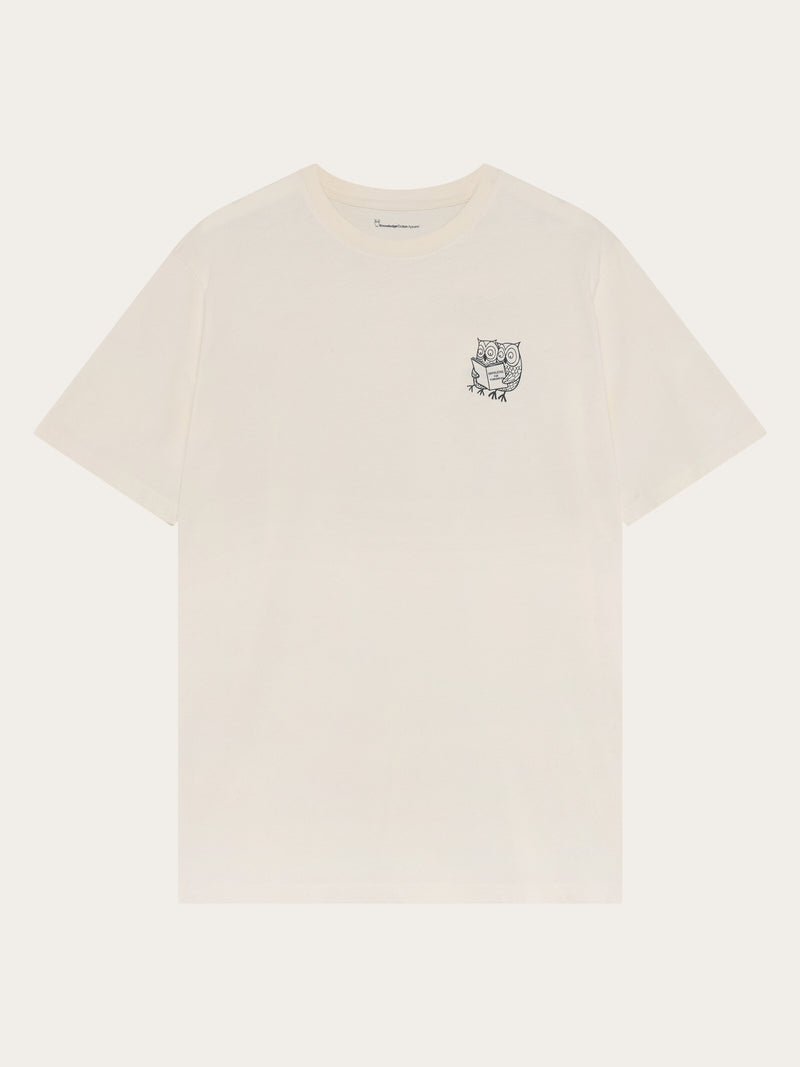 KnowledgeCotton Apparel - MEN SOS Regenerative Organic Cotton Chest Print T-Shirt GOTS/Vegan T-shirts 1387 Egret