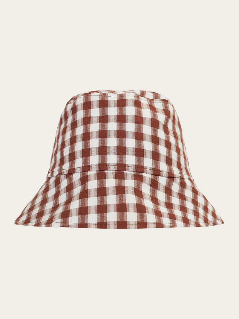 KnowledgeCotton Apparel - UNI Seersucker checkered bucket hat - GOTS/Vegan Hats 7026 Brown check