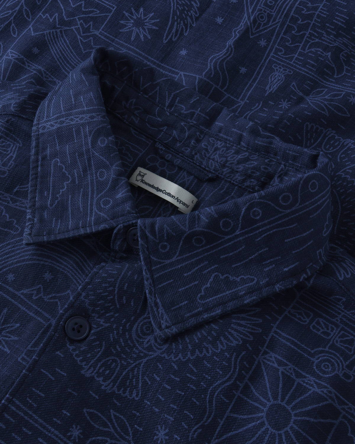 KnowledgeCotton Apparel - MEN Sleet comfort print shirt Shirts 9921 Blue
