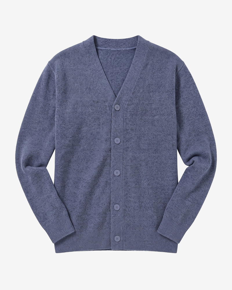 KnowledgeCotton Apparel - MEN Soufflé yarn cardigan Knits 1226 Vintage Indigo