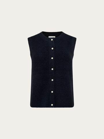 KnowledgeCotton Apparel - WMN Soufflé yarn vest Knits 1300 Black Jet