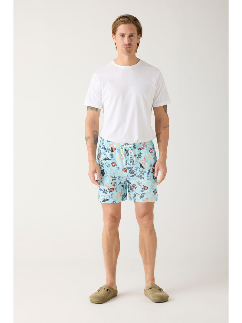 KnowledgeCotton Apparel - MEN Stretch AOP swimshorts - GRS/Vegan Swimshorts 9934 Light Blue