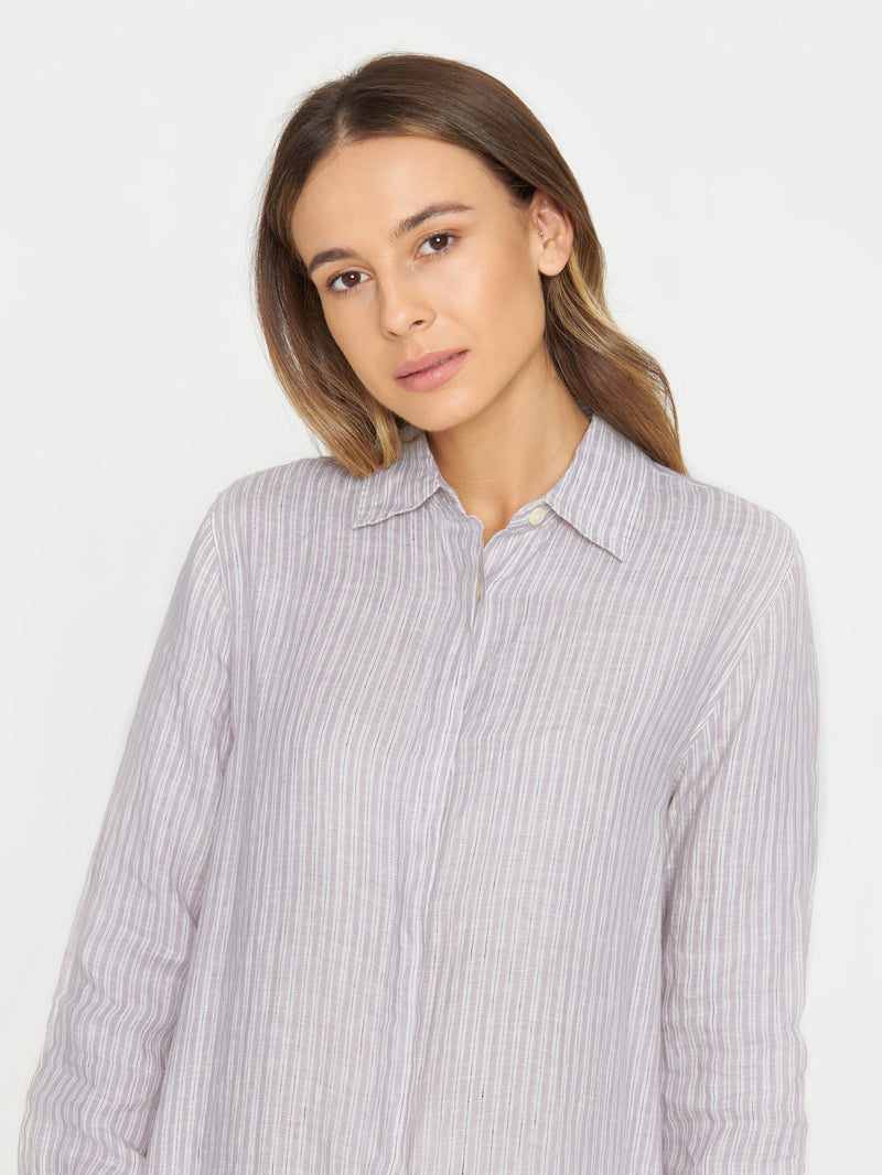 KnowledgeCotton Apparel - WMN Striped linen shirt dress Shirts 8011 Stripe