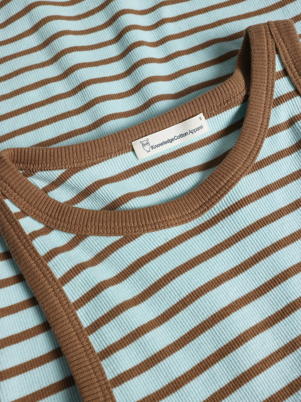 KnowledgeCotton Apparel - WMN Striped racer rib top T-shirts 8034 Light Blue Stripe