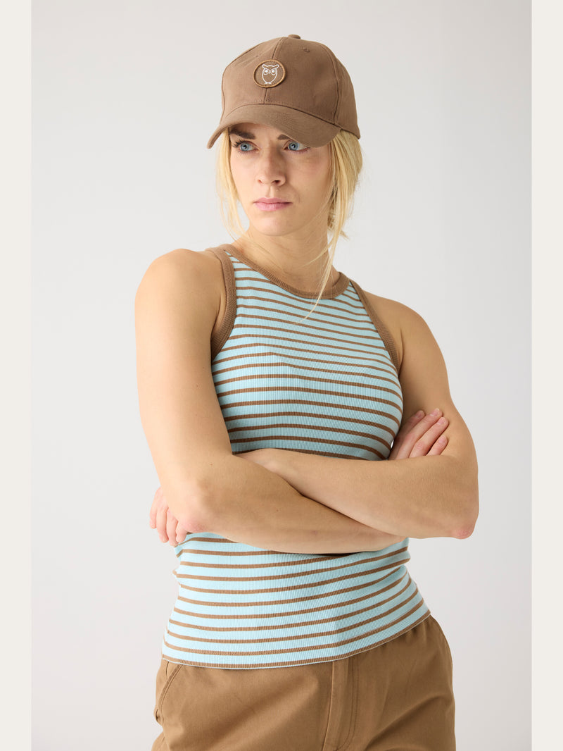 KnowledgeCotton Apparel - WMN Striped racer rib top T-shirts 8034 Light Blue Stripe