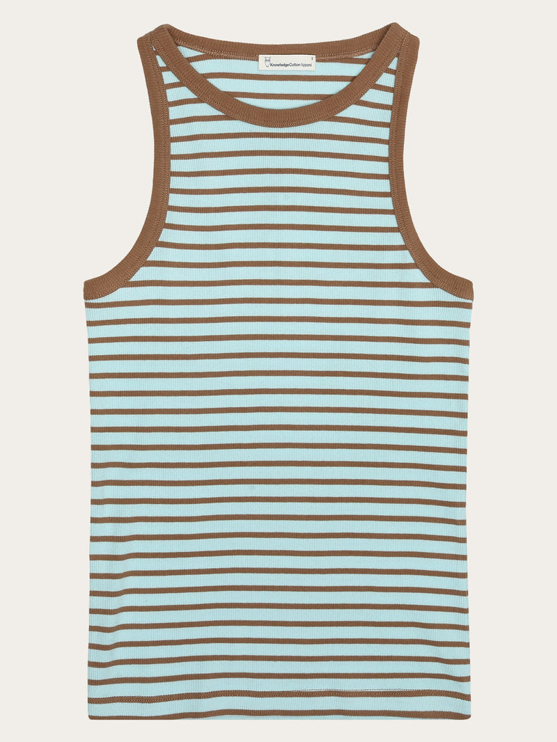 KnowledgeCotton Apparel - WMN Striped racer rib top T-shirts 8034 Light Blue Stripe