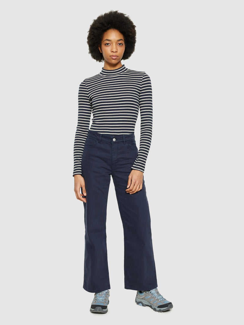 KnowledgeCotton Apparel - WMN Striped rib high neck long sleeved Long Sleeves 8003 Stripe - navy