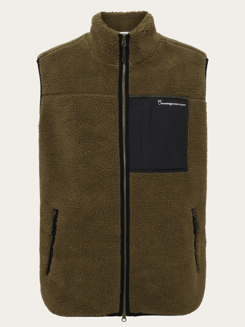 KnowledgeCotton Apparel - MEN Teddy fleece vest Fleeces 1100 Dark Olive