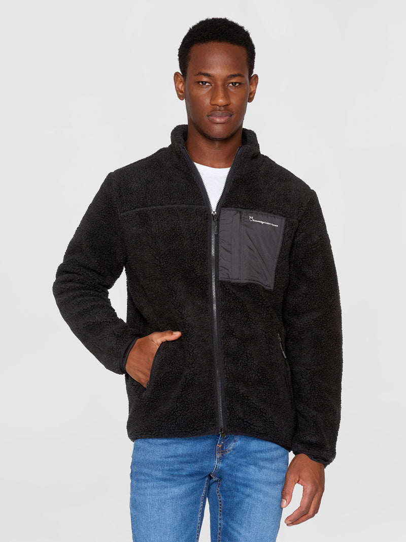 KnowledgeCotton Apparel - MEN Teddy fleece zip sweat Fleeces 1300 Black Jet