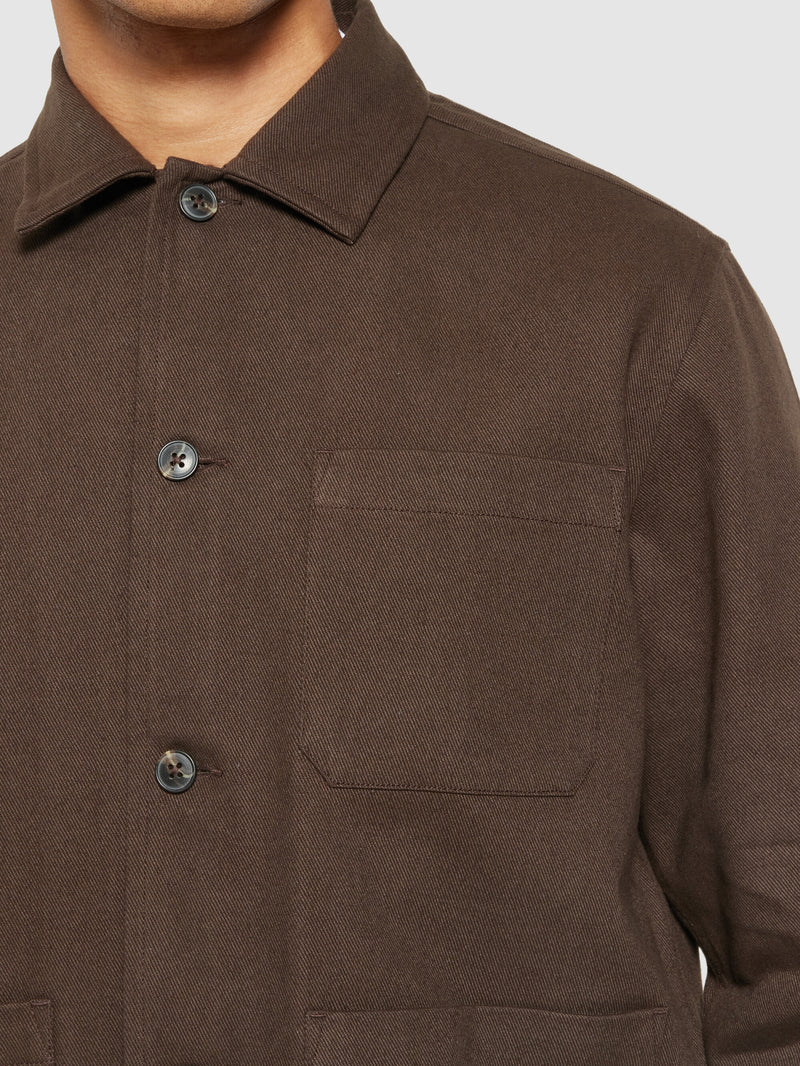 KnowledgeCotton Apparel - MEN Twill overshirt GOTS/Vegan Overshirts 1243 Demitasse (brown)