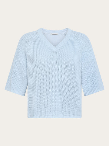 KnowledgeCotton Apparel - WMN V-neck short sleeve knit Knits 1009 Skyway