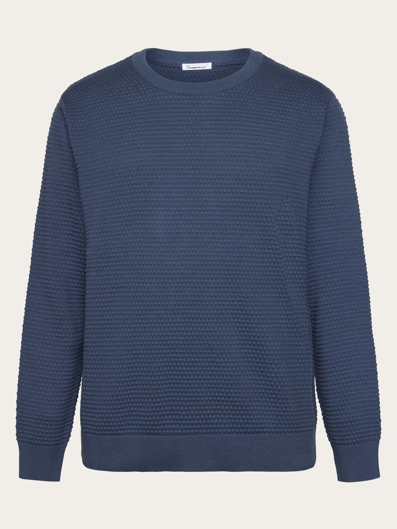 KnowledgeCotton Apparel - MEN VAGN regular bubble knit crew neck - - Regenerative Organic Certified™ - GOTS/Vegan Knits 1226 Vintage Indigo