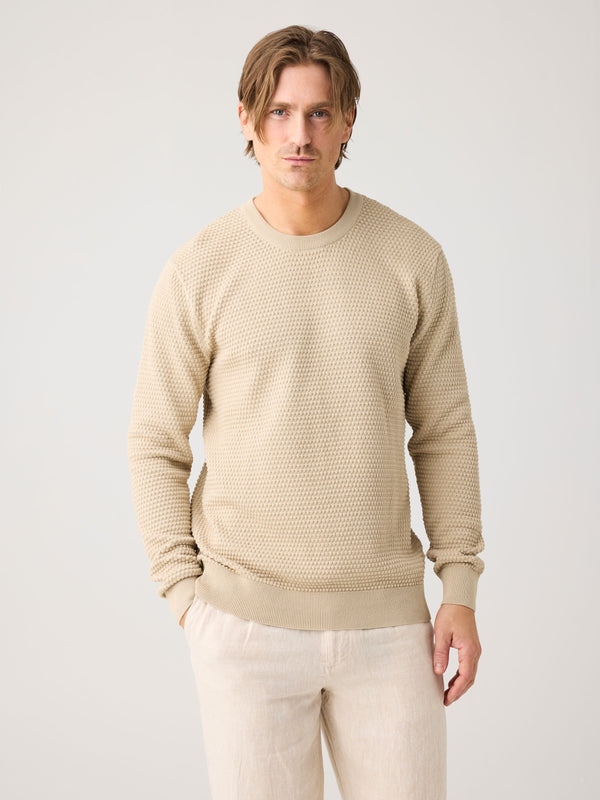 KnowledgeCotton Apparel - MEN VAGN regular bubble knit crew neck - Regenerative Organic Certified - GOTS/Vegan Knits 1228 Light feather gray