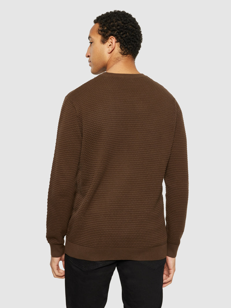 KnowledgeCotton Apparel - MEN VAGN regular bubble knit crew neck - Regenerative Organic Certified - GOTS/Vegan Knits 1243 Demitasse (brown)