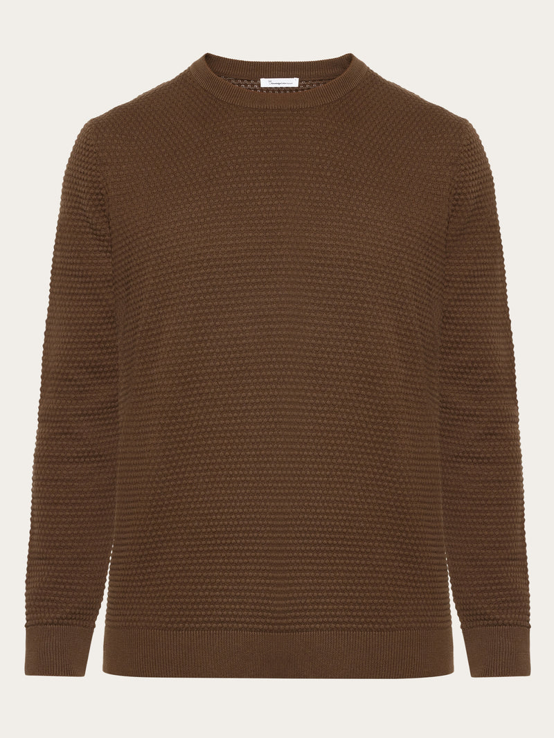 KnowledgeCotton Apparel - MEN VAGN regular bubble knit crew neck - Regenerative Organic Certified - GOTS/Vegan Knits 1243 Demitasse (brown)