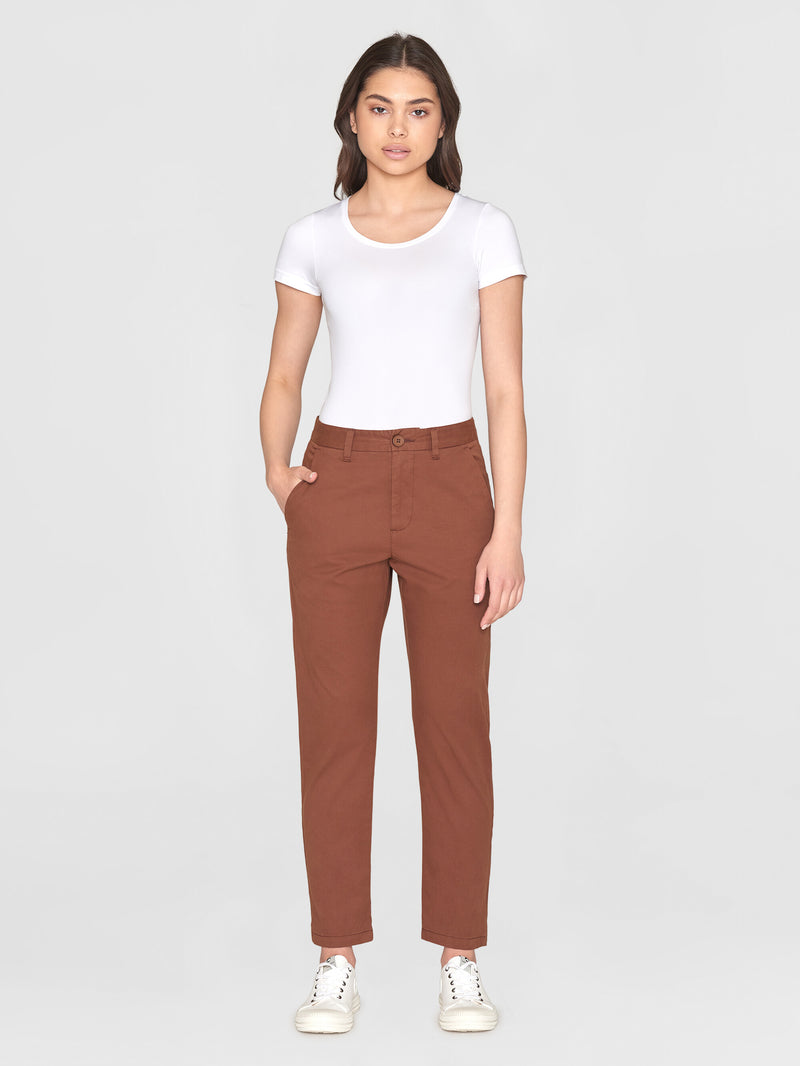 KnowledgeCotton Apparel - WMN WILLOW regular cropped poplin chino Pants 1441 Tiramisu