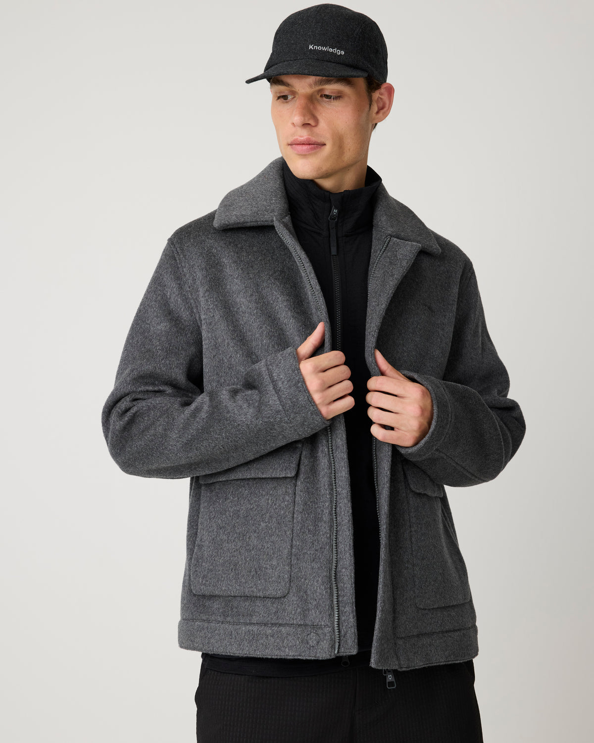 KnowledgeCotton Apparel - MEN Wool Jacket Jackets 1073 Dark Grey Melange