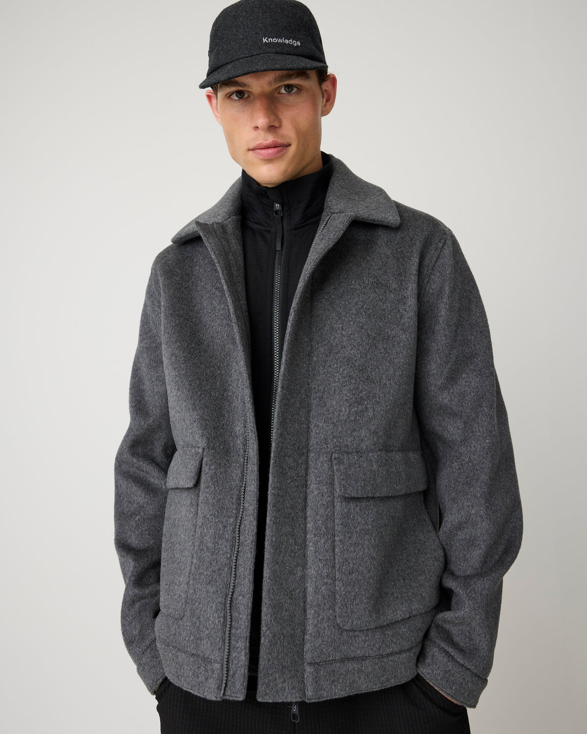 KnowledgeCotton Apparel - MEN Wool Jacket Jackets 1073 Dark Grey Melange