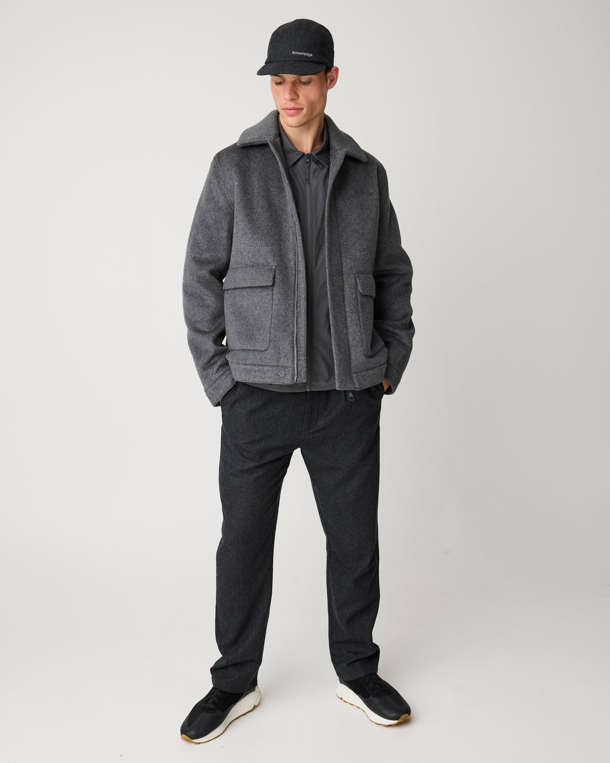 KnowledgeCotton Apparel - MEN Wool Jacket Jackets 1073 Dark Grey Melange