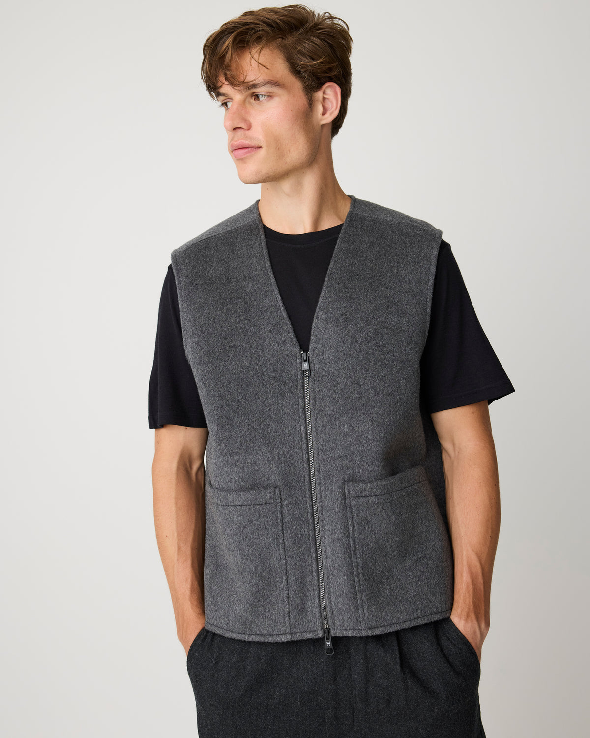 KnowledgeCotton Apparel - MEN Wool vest Vests 1073 Dark Grey Melange
