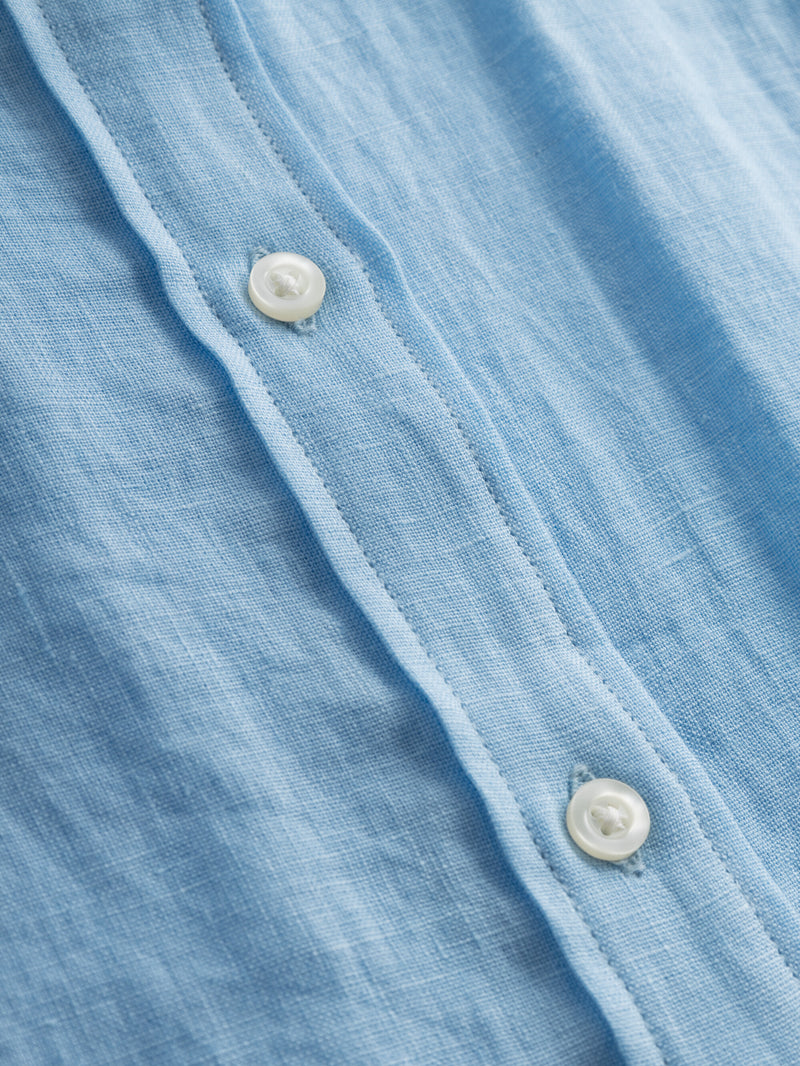 KnowledgeCotton Apparel - WMN Collar stand short sleeve linen shirt Shirts 1377 Airy Blue