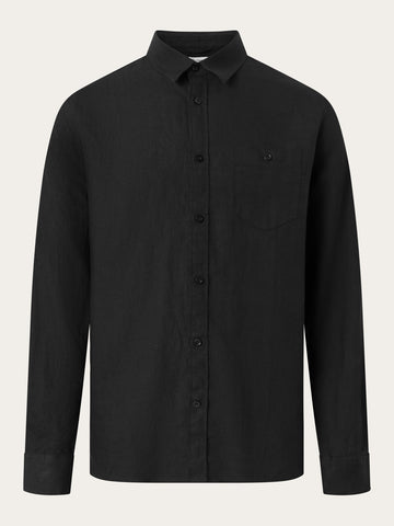 KnowledgeCotton Apparel - MEN Custom fit linen shirt Shirts 1300 Black Jet