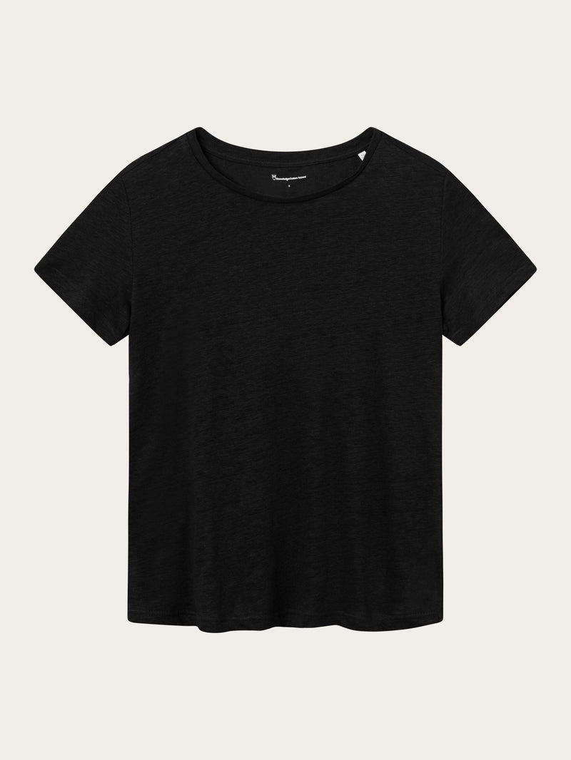 KnowledgeCotton Apparel - WMN Reg linen t-shirt T-shirts 1300 Black Jet