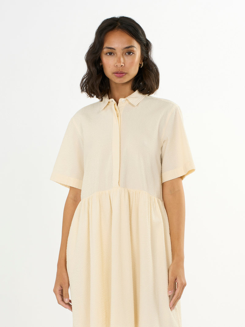 KnowledgeCotton Apparel - WMN Seersucker short shirt dress Dresses 1348 Buttercream